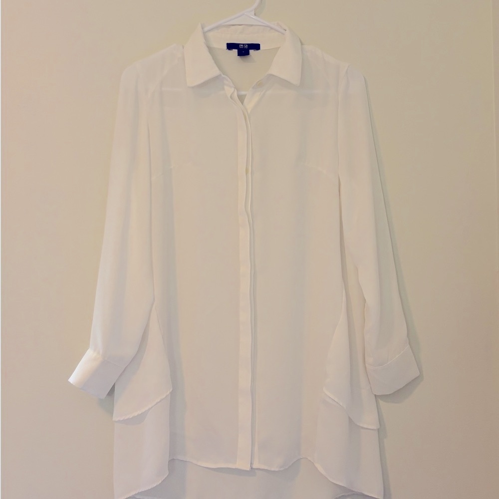 NWOT Uniqlo White Chiffon Button-Up Tunic Blouse
